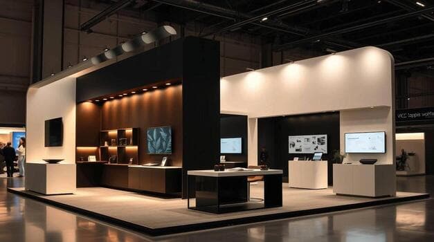 Desain booth pameran Bali dengan detail kayu dan aksen tropis